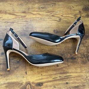 Sleek Black YDN Ankle Strap Rounded Toe Heel